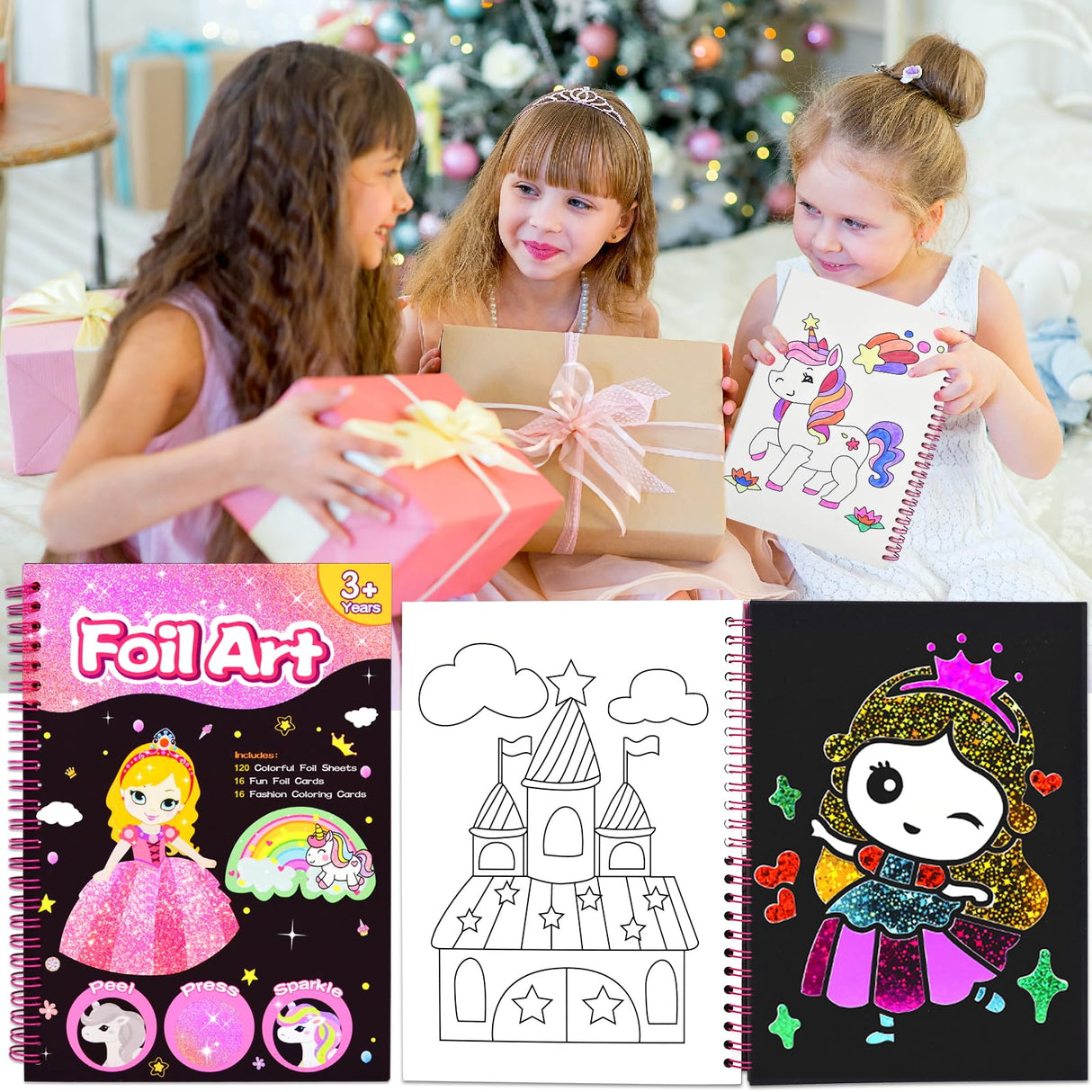 LICSOR Foil Art & Crafts Activity for Kids, Fun Craft for Girls Ages 4-6-8-12, Unicorn Princess 2-in-1 DIY Creative Travel Toys Art Supplies, Birthday Gift Party Favor for Kid 4 5 7 9 10 11 Year Old LICSOR