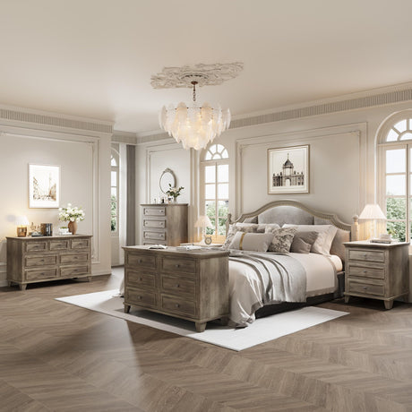 GarveeHome Farmhouse Grey Dresser for Bedroom with 6 Drawer, Double Dresser TV Stand with Vintage Handle, Wide Wood Dressers & Chests of Drawers, 6 Drawer Dressers for Bedroom, Living Room, Hallway GarveeHome