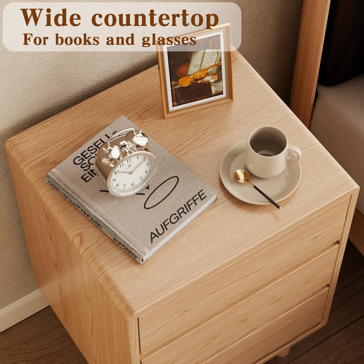 Tall Nightstand with 3 Drawer Natural Wood Nightstand,Solid Wood Nightstand,Mid Century Modern Nightstand Side Table,Modern Wood Night Stand End Table,Wooden Bedside Table for Bedroom,Living Room AnywaysWood