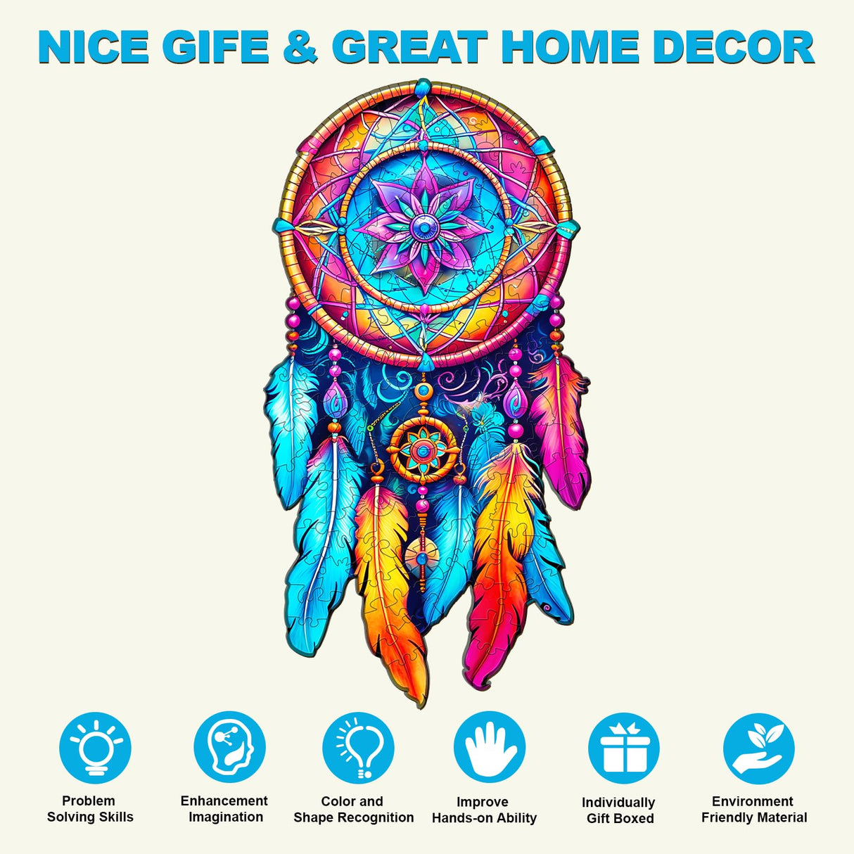masseruon Mandala Puzzles for Adults, 190 Piece Puzzles for Adults-Mandala Dream Catcher(L,14.2x7.4inches), Unique Round Jigsaw Puzzles, Creative Colorful Shaped Puzzles masseruon