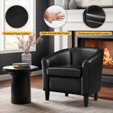 Topeakmart Faux Leather Club Chair, Modern Accent Chair and Cozy Barrel Armchair with Sturdy Legs for Living Room Bedroom Reception Room, Black Topeakmart
