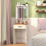 Trironsun Small Farmhouse Makeup Vanity Desk with 3 Adjustable Lighted Mirror Narrow Vanity Table with Storage Drawer White Thin Dressing Table for Bedroom Small Space Trironsun