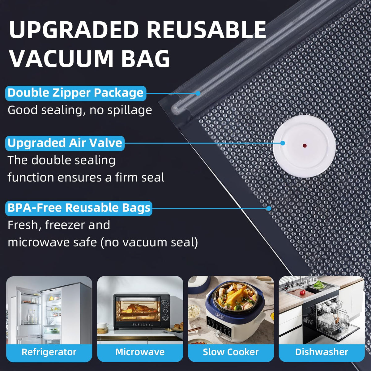 Vixino Vacuum Sealer, vacuum sealer for food, handheld vacuum sealer, compact vacuum sealer(Vacuum Sealers+ 30 reusable vacuum seal bags) Vixino