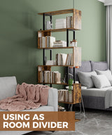 Gadroad 6 Tier Geometric Bookcase,S Shaped Bookshelf, Wood Decorative Storage Shelving, Modern Freestanding Display Shelves, Tall Book Shelf Unit for Living Room Bedroom, Rustic Brown Gadroad