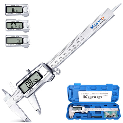 Kynup Digital Caliper, Caliper Measuring Tool, Micrometer Dial Vernier Caliper Digital, Full Turn Off, Stainless Steel, Switch from Inch Metric Fraction (6Inch/150MM)