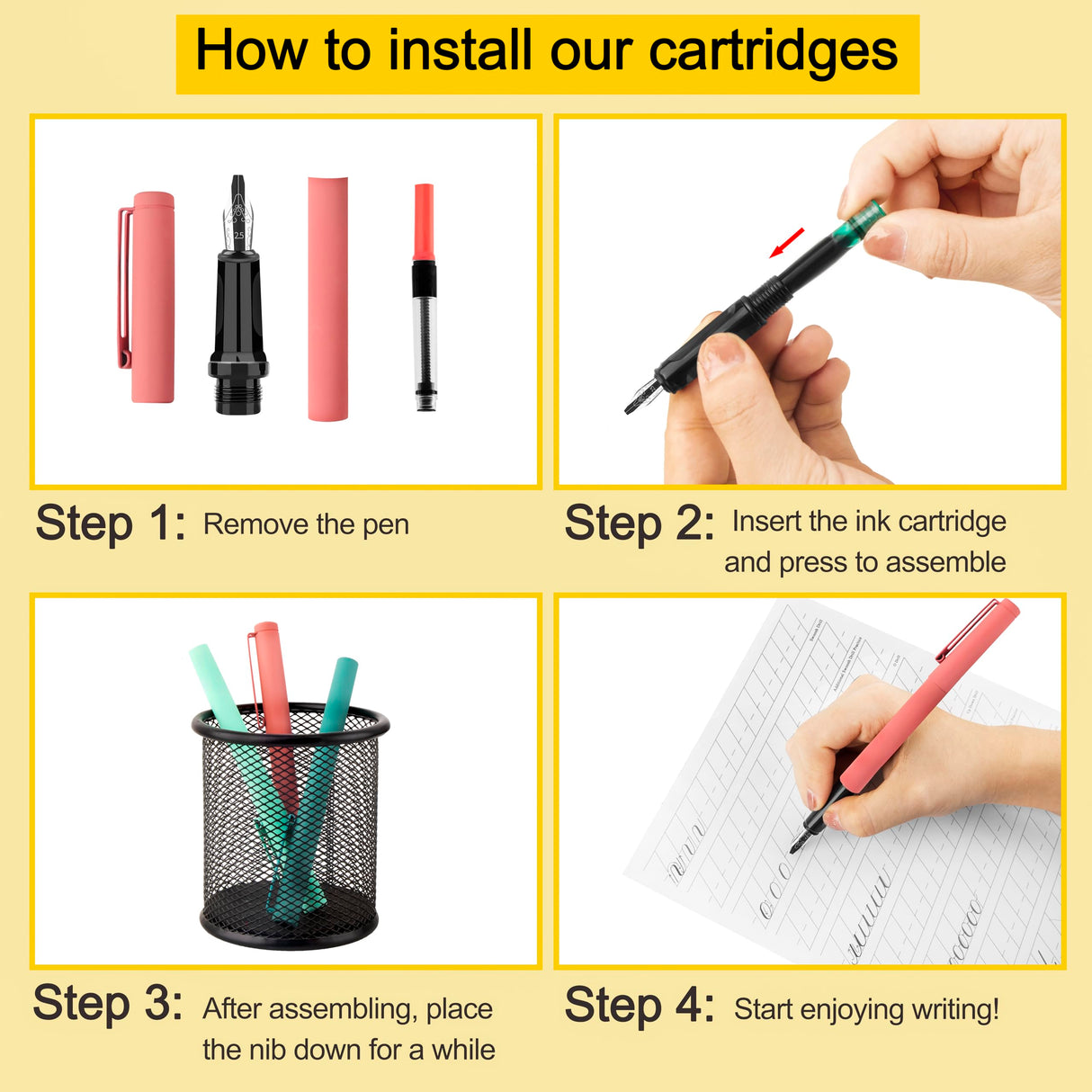 JiaoJiRen Calligraphy Set Fountain Pens with 8 Different Size Nibs and 60 Ink Cartridges(12 Colors),Calligraphy Pen Set for Beginner Writing Drawing Practice JiaoJiRen