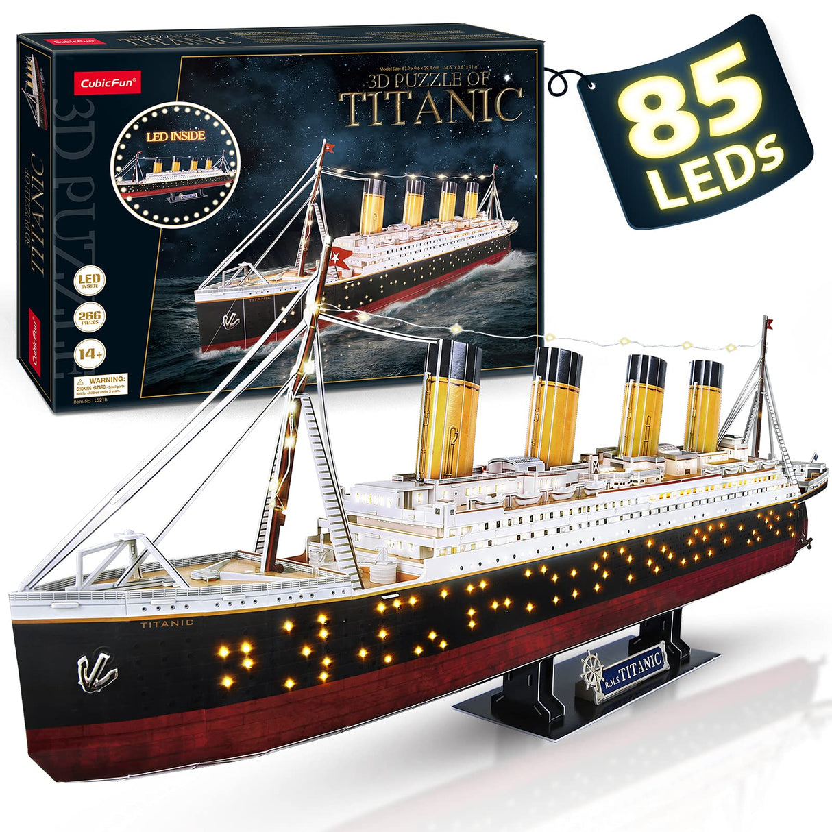 CubicFun Titanic 3D LED Puzzles for Adults 88 CM 266 Pieces,Titanic Toys for Adults Teens, Home Decor Birthday Gifts Adults Easter Gifts Teacher Gifts CubicFun