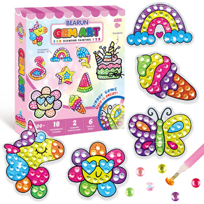 BEARUN Gem Art, Kids Diamond Painting Kit-Big 5D Gem, Arts and Crafts for Girls Ages 6-12, Create Your Own Magical Stickers and Suncatchers - Diamond Art Gift for Girls Ages 6, 7, 8, 9, 10-12, 6-8