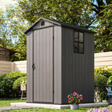 Patiowell 4 x 4 FT Plastic Outdoor Storage Shed with Floor, Garden Tool Shed with Two Windows and Single Lockable Door for Garden, Backyard, Lawn, Easy to Install, Dark Grey(Fit-it Shed) Patiowell