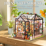 OZJAY DIY Miniature House Kit, Mini House Building Kit with LED, DIY Wooden Dollhouse Miniature Kit for Adults Teen, Wooden Crafts Lovely Dollhouse Kit, Jenny Greenhouse OZJAY