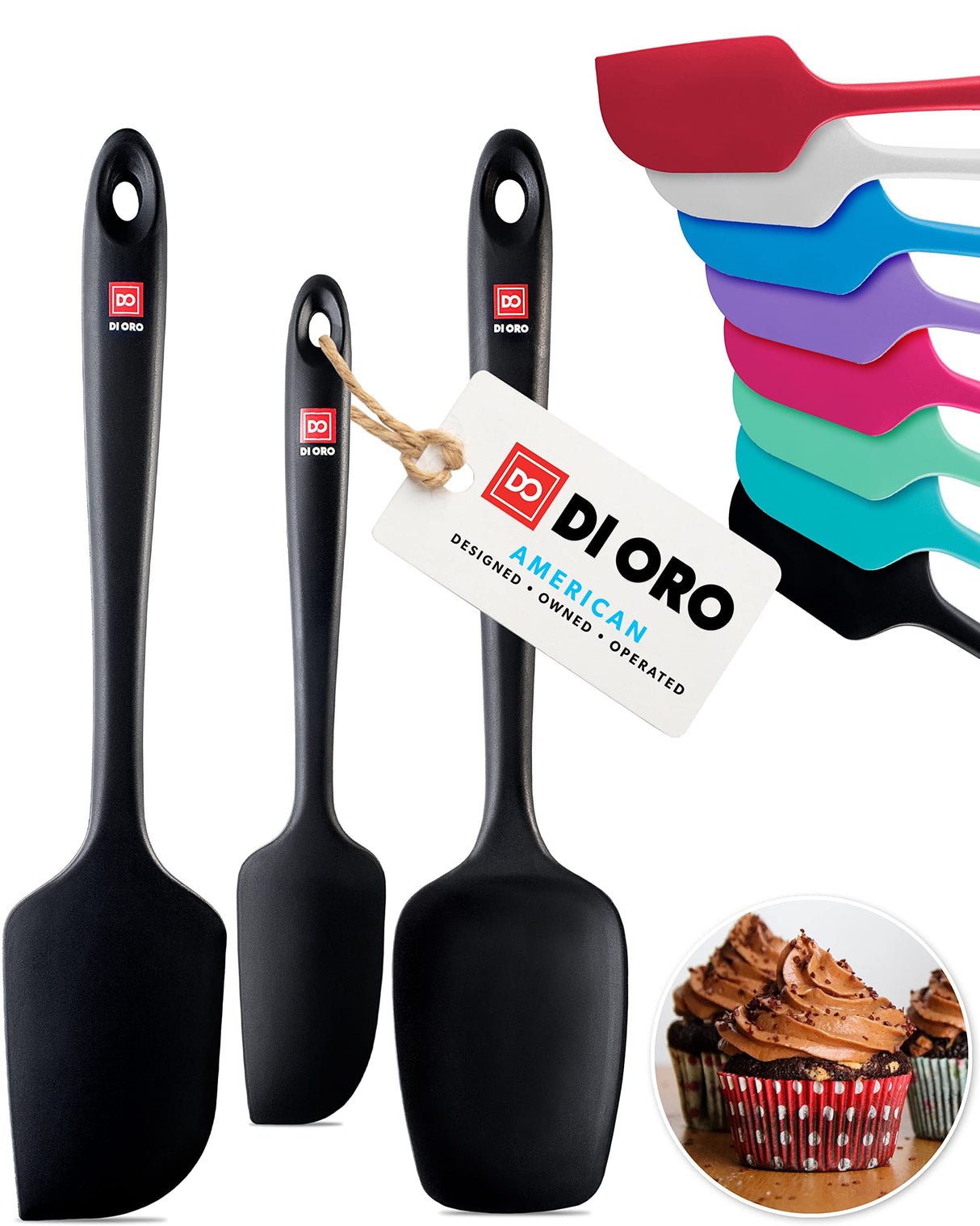 DI ORO Silicone Spatula Set - Rubber Kitchen Spatulas for Baking, Cooking, & Mixing - 600°F Heat-Resistant & BPA Free Silicone Scraper Spatulas for Nonstick Cookware - Dishwasher Safe (3pc, Black) di Oro Living