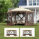 Hipicute Pop Up Gazebo,10 X 10 Ft Portable Outdoor Camping Pop Up Canopy Screen Tent with Mosquito Netting Gazebo,Waterproof 6 Sidewalls,Ground Stakes,Carry Bag for Lawn, Garden, Backyard(Brown) Hipicute