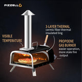PIZZELLO 12" Outdoor Pizza Oven Propane & Wood Fired Pizza Maker Multi-Fuel Pizza Ovens with Gas Burner, Wood Tray, Stone, Pizza Peel, Cover, Forte Gas (Black) PIZZELLO