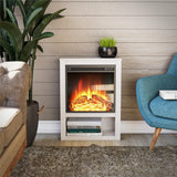 Ameriwood Home Clermont 22 Inch Electric Fireplace with Mantel and Shelf, Replaceable Fireplace Insert Heater, Realistic Log and Flame Effect, for Living Room or Bedroom, Ivory Oak Ameriwood Home