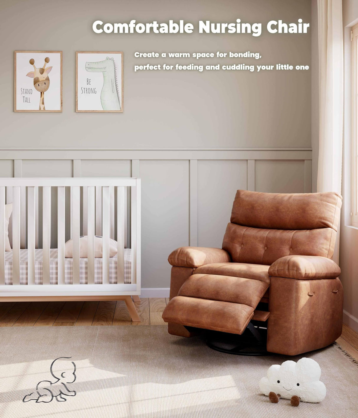 GarveeHome Oversized Wide Rocker Swivel Recliner Chair - Faux PU Leather Large Manual Recliner for Adults, Lazy Chair with 1.5X Sponge Comfort Arm and Back for Living Room, Bedroom GarveeHome