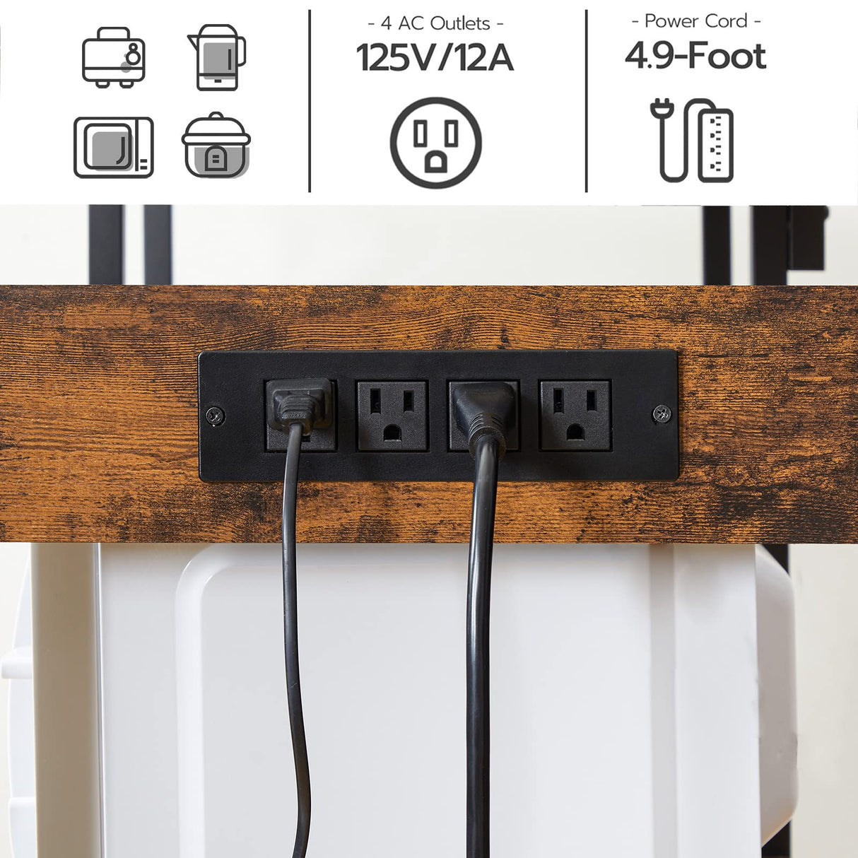 HOOBRO Bakers Rack with Power Outlet, 35.4 Inches Microwave Stand with 4 Hooks, 6 Tiers Kitchen Storage Shelf Rack, Coffee Bar Table, Rustic Brown and Black BF10UHB01 HOOBRO