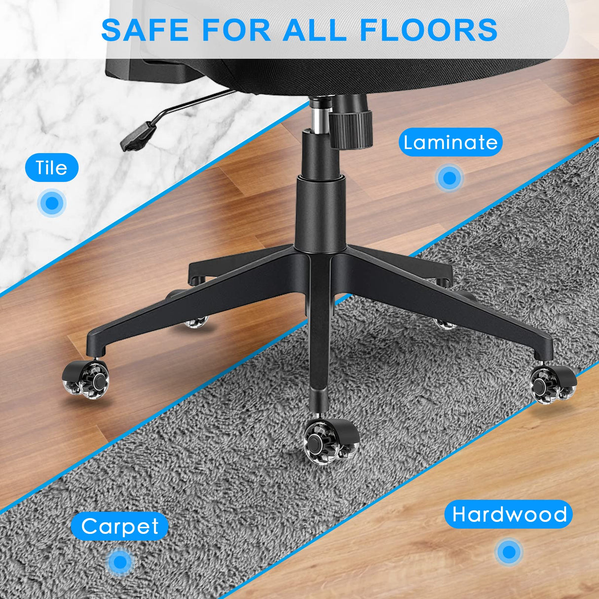 Office Chair Caster Wheels (Set of 5),Heavy-Duty Chair Wheels Support 2200lbs,Mute Rubber Chair Casters for Hardwood Floors and Carpet,2 Inch Universal Fit (Black) Omyoffice