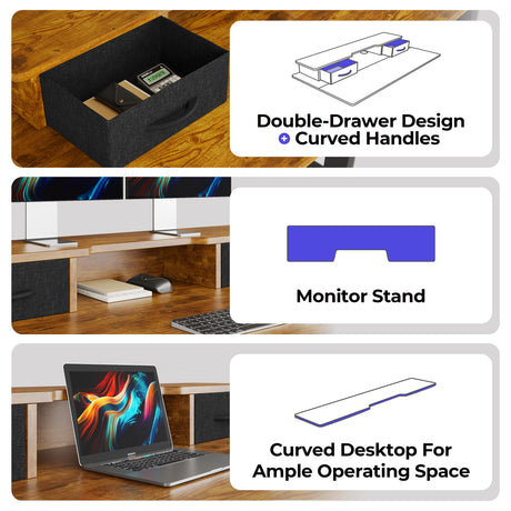 JOISCOPE 48 Inch Electric Standing Adjustable Height Desk with Double Drawer, Home Office Computer Gaming Desk with Storage Shelf and Power Outlets, Sit Stand Desk, Vintage Oak JOISCOPE