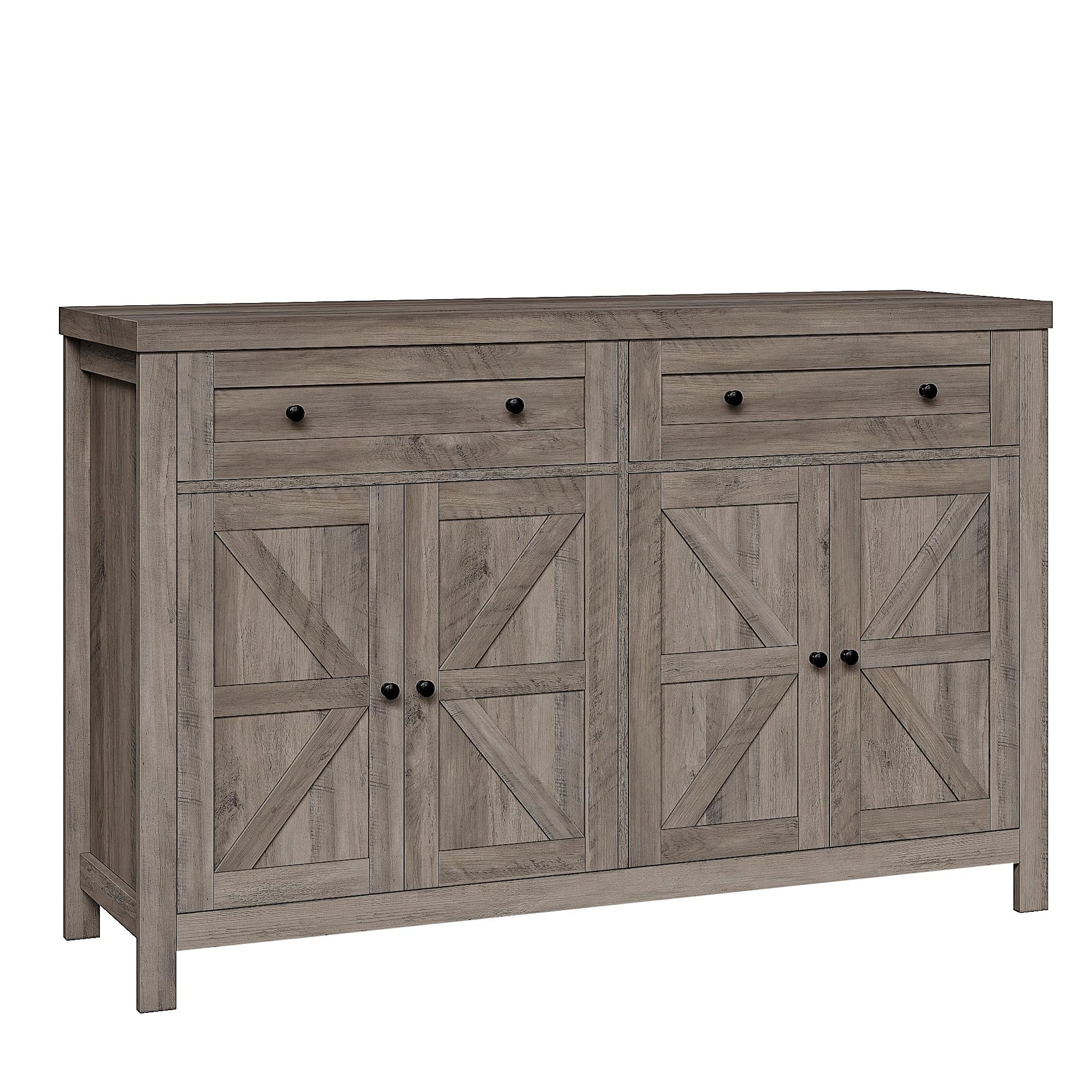 HOSTACK 55" Buffet Sideboard Cabinet with Storage, Modern Farmhouse Coffee Bar Cabinet with Drawers and Shelves, Barn Door Storage Cabinet for Kitchen, Living Room, Ash Grey - WoodArtSupply