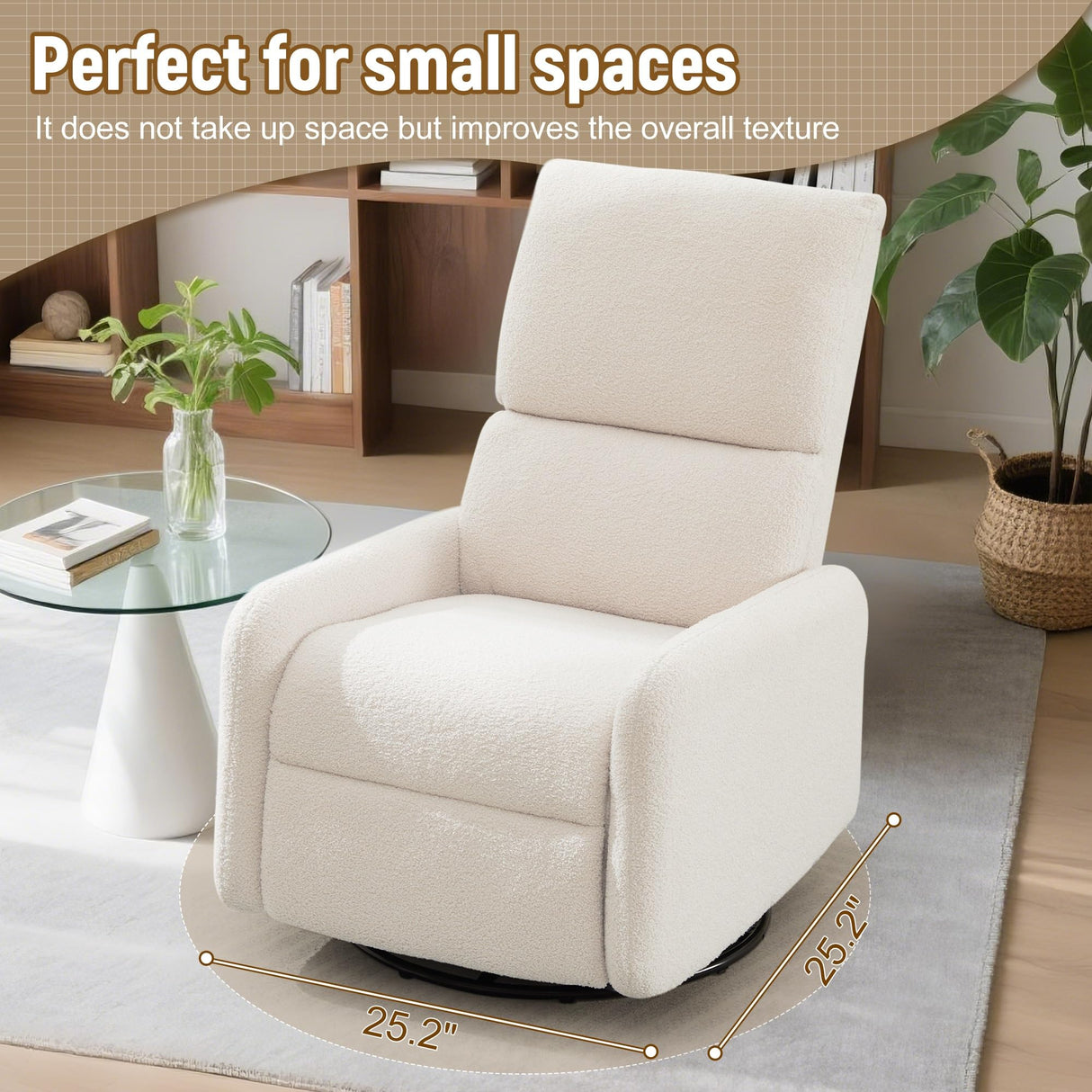 Korser 360° Swivel Glider Chair, Rocking Chair Nursery with Side Pockets, Deep Cushioned Seat, Nursery Chair with Steel Structure Base, Sherpa Swivel Chairs for Living Room, Bedroom, Baby Room Korser