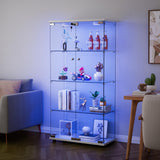Yoluckea Glass Cabinet with LED Light, 4 Shelves Glass Display Cabinet w/2 Doors,Floor Standing Clear Glass Curio Cabinet Collection Display Cabinet for Living Room Bedroom 64.7” x 31.7” x 14.3” White Yoluckea
