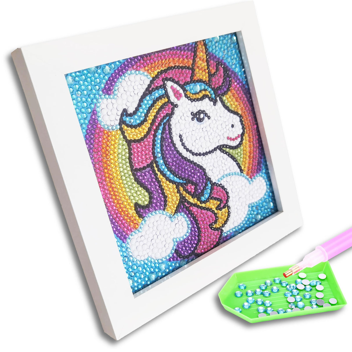 Neliblu Diamond Art for Kids - Enchanting Unicorn Theme - Includes Canvas, Frame, Diamonds, Glue, Tray, and Pen - DIY Arts and Craft Materials - Ideal Gift for Young Artists - 6"x6" Neliblu