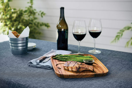 Ironwood Gourmet Fort Worth Steak Plate with Juice Channel, Acacia Wood 13 x 11 x 0.75 -inches, Brown Ironwood Gourmet