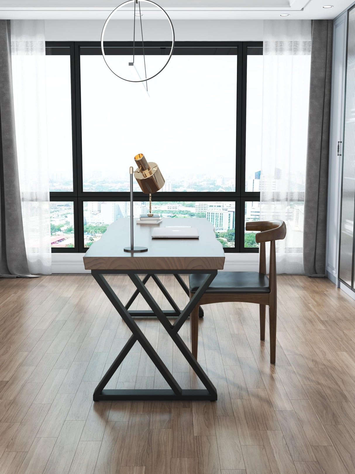 QZYJKJ Solid Wood Desk 55 inches Wide Home Office Desk,Metal Modern Industrial Writing Table, Workstation, Perfect Table for Your workspace Study Table Furniture in Rustic Natural Aged Brown QZYJKJ