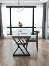 QZYJKJ Solid Wood Desk 55 inches Wide Home Office Desk,Metal Modern Industrial Writing Table, Workstation, Perfect Table for Your workspace Study Table Furniture in Rustic Natural Aged Brown QZYJKJ