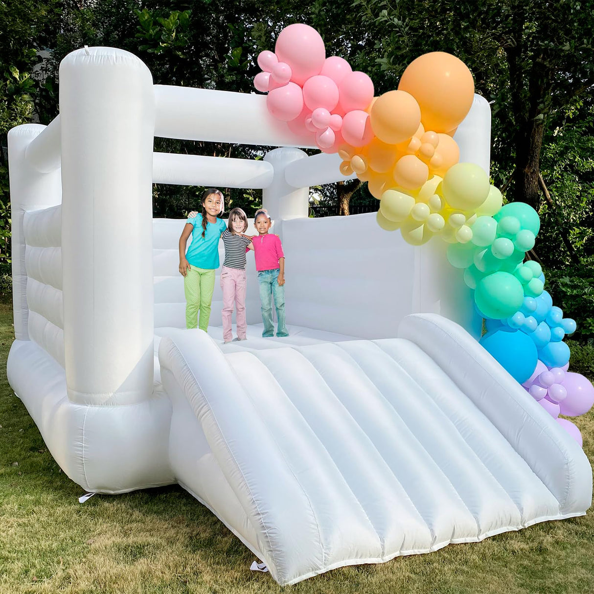 iLink-outer White Bounce House for Kid and Adult Large Indoor Outdoor Bouncy Castle Theme for Kids 133.86 x 96.46 x 74.02 inch Big Playhouse for Party iLink-outer