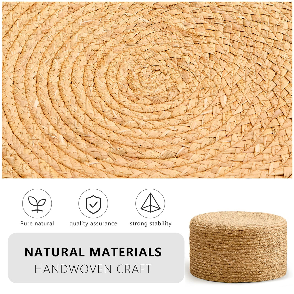 Wimarsbon Round Pouf Ottoman, Natural Hand Knitted Footrest Poof, Rustic Lounge Pouffe, Boho Pous Foot Stool, Accent Table or Seat (Natural Water Hyacinth, 17.7 * 17.7 * 9.84) Wimarsbon