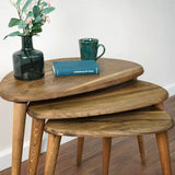 Ultimate Premium Products Solid Nesting Table Set of 3- Walnut Mid Century Pebble Tables with Tapered Legs – Wooden Home Furniture in a Retro Style - Walnut Ultimate Premium Products