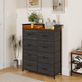 Welfuturer Fabric Dresser for Bedroom with LED Light and Charing Station Tall Dresser with 8 Drawers Black Dresser & Chest of Drawer for Closet Living Room Hallway Entryway Sturdy Steel Frame Wood Top Welfuturer
