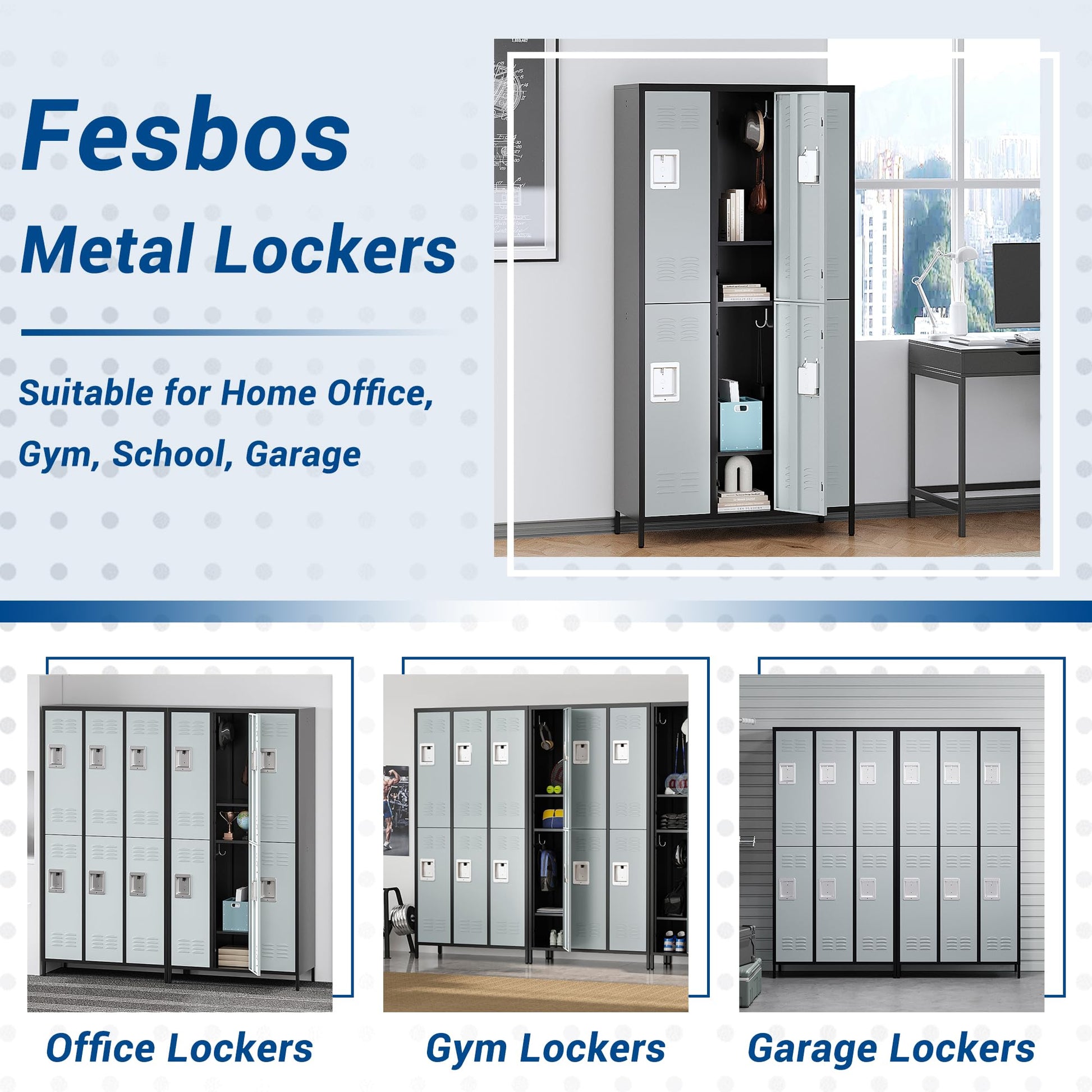 Fesbos 72" Metal Locker for Employees 6 Doors Black & Gray Steel Storage Locker for Office, School, Gym - Metal Storage Cabinets for Home, Office, Gym, School - WoodArtSupply