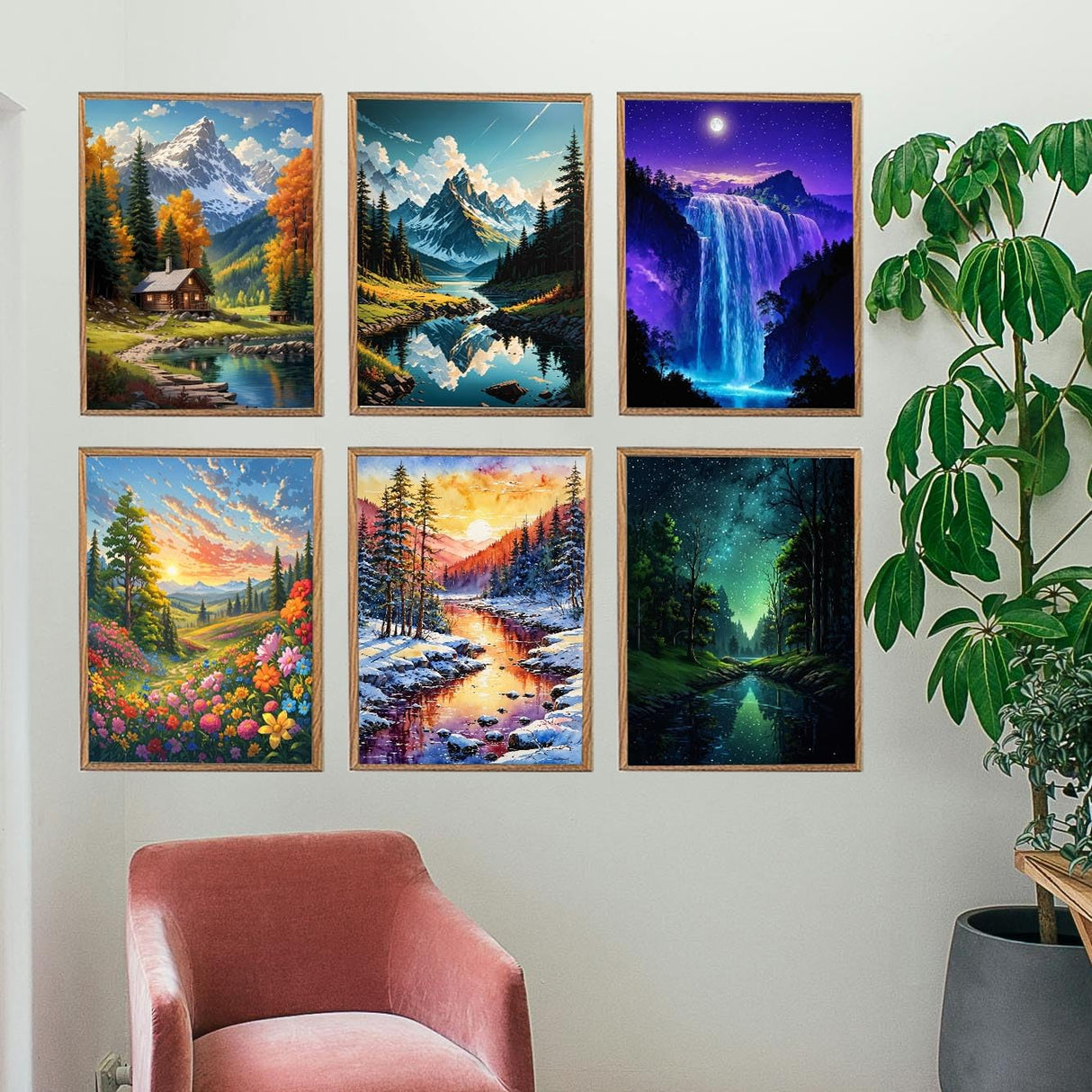 Lovepefe Mountain Diamond Art Painting Kits for Adults, 6 Pack Paint with Diamond Kit for Beginners DIY Full Drill Gem Art Home Wall Decor 12 X 16 Inch Lovepefe
