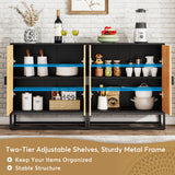 Tribesigns Sideboard Buffet Cabinet, 55 Inch Modern Kitchen Storage Cabinet with 4 Doors & Shelves, Credenzas Accent Console Cabinet for Living Room, Dining Room, Entryway, Black & Brown Tribesigns