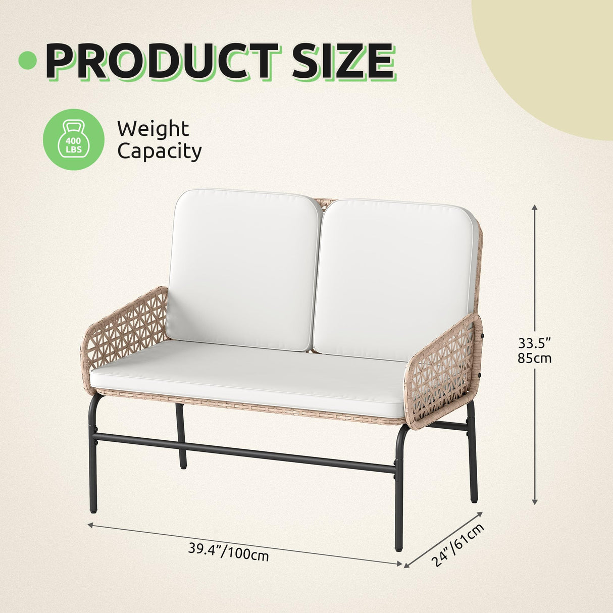 YITAHOME Patio Loveseat Wicker Outdoor Furniture, All Weather Loveseat Rattan Conversation with Soft Cushions & High Back, Patio Sectional Furniture for Backyard, Balcony and Deck, Beige YITAHOME