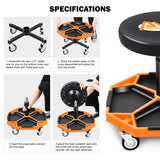 PM PERFORMOTOR Adjustable Height Pneumatic Garage Seat Rolling Mechanic Stool with Tool Tray Storage,300lbs Max Weight Capacity, Orange,PM-TOL-ATS-OG PM PERFROMOTOR