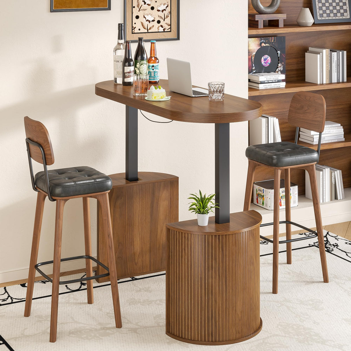 Xyulmeo Mid Century Modern Electric Standing Desk with Storage, 55 x 22 Inch Small Sit Stand Up Desk, Wood Adjustable Height Computer Executive Desk for Home Office, Laptop, Walnut Xyulmeo