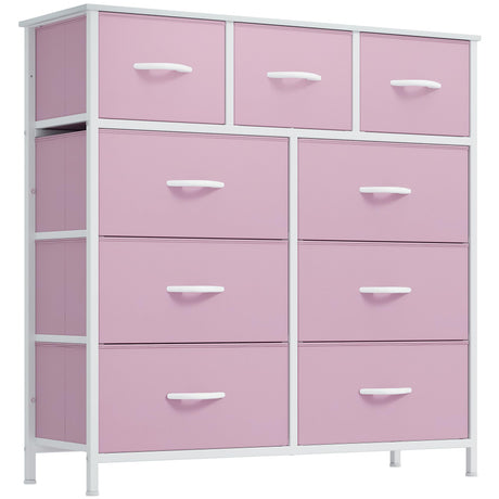 YITAHOME Dresser for Bedroom with 9 Drawers, Fabric Storage Dresser, Closet Dresser & Chest of Drawers for Living Room, Closets - Sturdy Steel Frame, Wooden Top & Easy Pull Fabric Bins(Pink) YITAHOME
