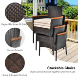 Toolsempire 7 Pieces Patio Dining Set Outdoor Dining Set with Umbrella Hole, Wicker Patio Furniture Set with Acacia Wood Table and Chairs, Garden Dining Table Set for Backyard, Desk, Poolside (Brown) Toolsempire