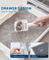 Medario Cat Litter Box with Litter Mat and Scoop, Large Foldable Litter Box with Lid, Front Entry Top Exit Kitty Box, Odor Control, Easy to Clean (Grey) Medario