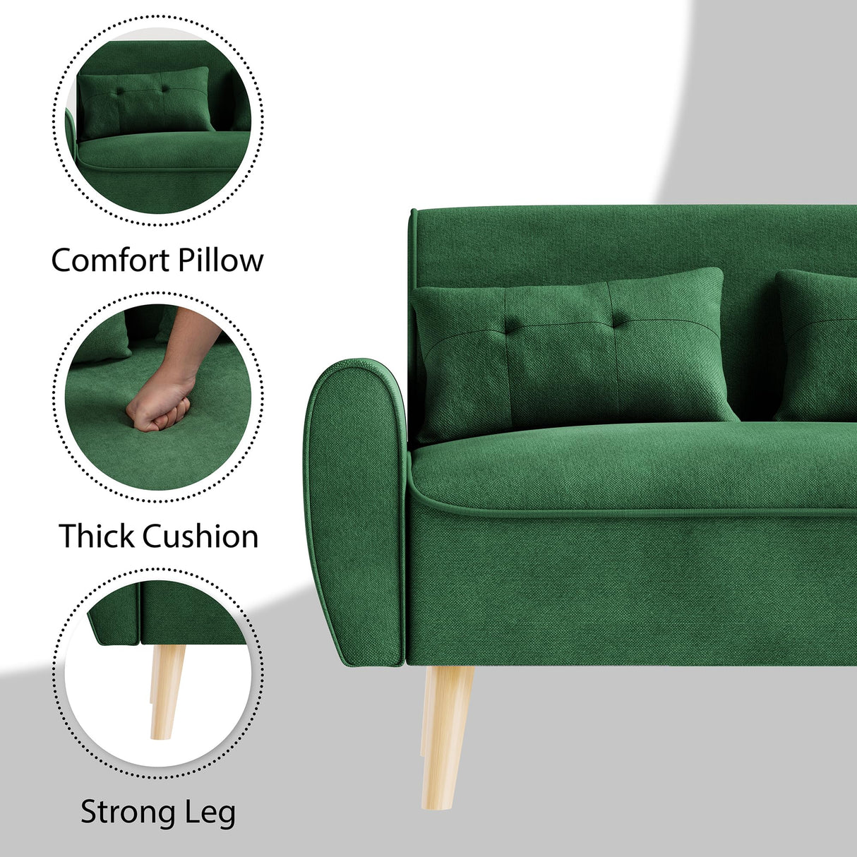 JAMFLY Sofa Set for Living Room 47'' Small Loveseat, Love Seat Couches Sofa Set for Small Spaces Bedroom Office Apartment (Green) JAMFLY