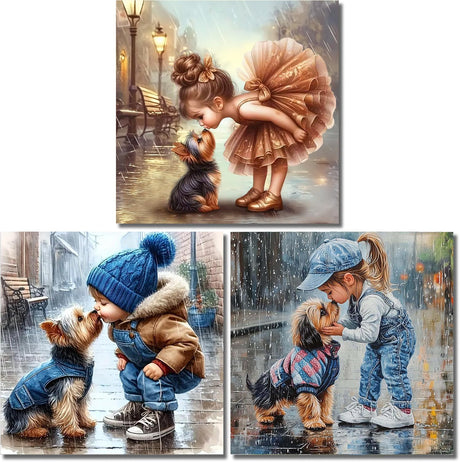 ARPADAMO 3 Pack Diamond Kits for Adults,5D Animal Dog Diamond Painting DIY Diamond Art Girl Kiss Diamond Painting Art Kit for Adult,Round Full Drill Diamonds, Diamond Art Kit for Home Decor-12x12inch ARPADAMO