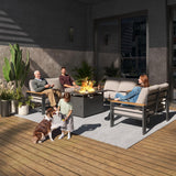 Aoxun Aluminum Outdoor Patio Furniture Set, 7 Seats Outdoor Sectional with Fire Pit Table, Patio Conversation Sets with Upgraded Armrests and Cushions for Backyard, Garden and Poolside（Grey） Aoxun