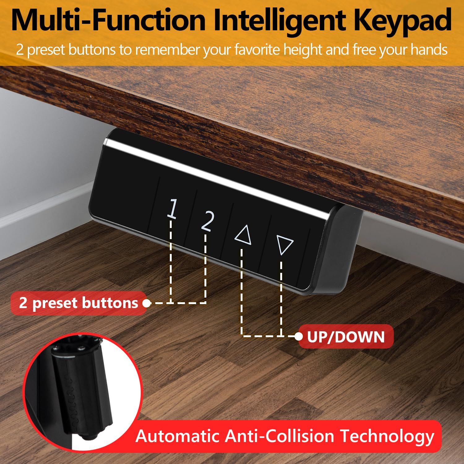 PayLessHere 40 inch Adjustable Height Standing Desk Computer Desk with Large Space and Headphone Holder Office Desk with Electric Lifting and Memory Function,Brown - WoodArtSupply