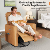 Welzona Power Swivel Rocker Recliner, 360° Swivel Nursery Rocking Chair, PU Leather Glider Rocking Recliner, Infinite Position Electric Chair for Adults with USB Port for Living Room, Amber Yellow Welzona