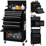 Greenvelly Metal Tool Chest,8-Drawer Rolling Tool Chest with Wheels,Tool Cabinet with Wheels,2 in 1 Detachable Tool Cabinet,Liners and Locking System for Warehouse, Garage,Workshop,(BLACK) Greenvelly