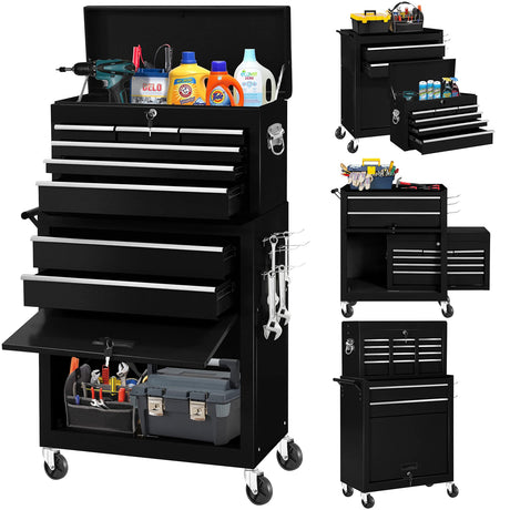 SPERTIKC Rolling Tool Chest with Wheels, Tool Chest & Cabinet with 8 Drawer, Large Metal Tool Box Organizer with Lock, Black Tool Cart for Garage, Warehouse, Workshops, Repair Shop SPERTIKC
