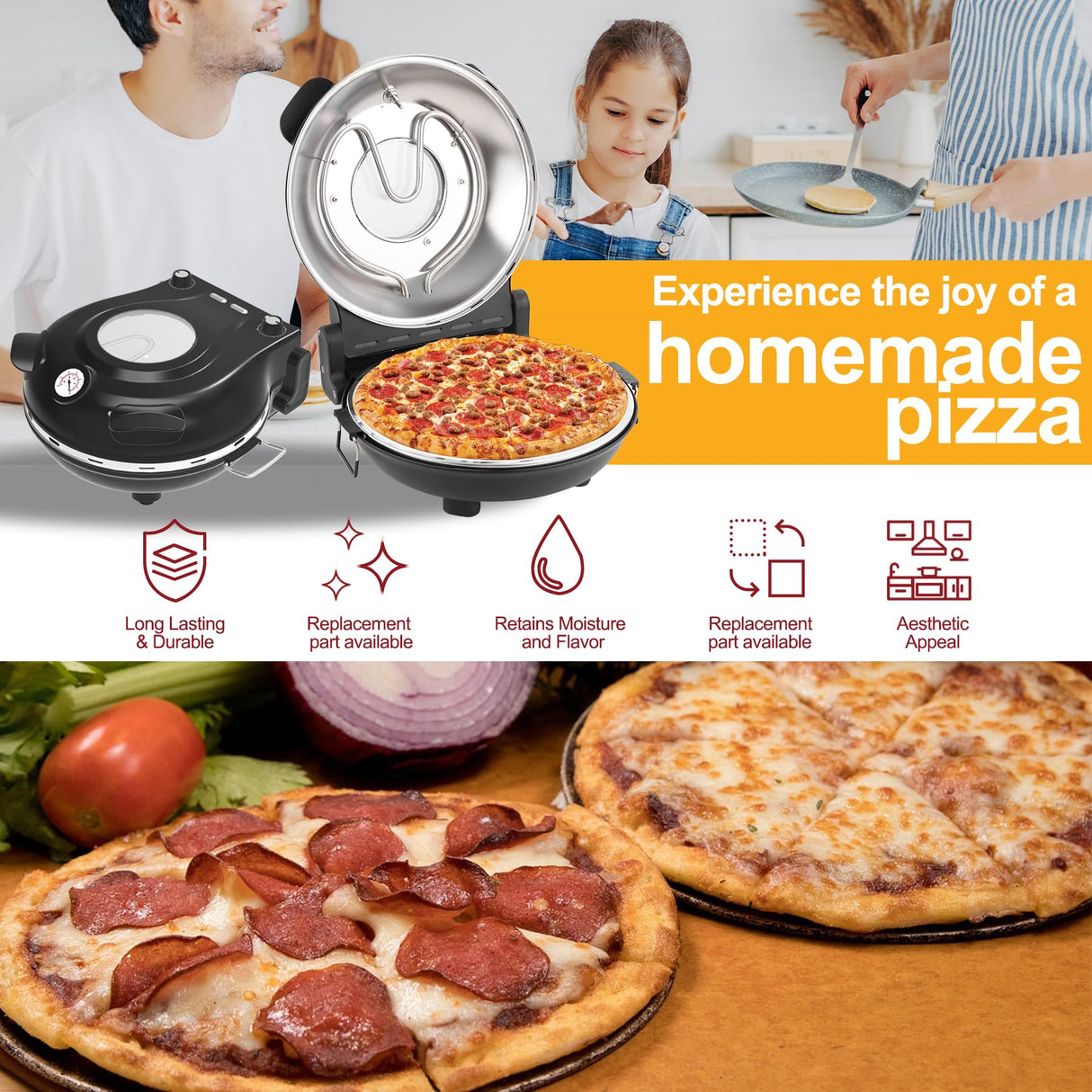 Upgrade Pizza Oven,12 Inch Electric Pizza Oven Indoor Portable,Stone Pizza Oven,1200W Portable Countertop Pizza Ovens with Viewing Window YIBAKE